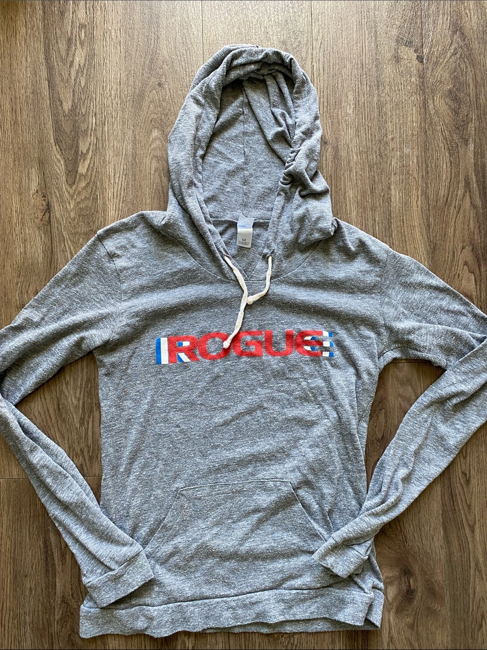 Rogue Heather Gray Hoodie with Red & Blue Logo